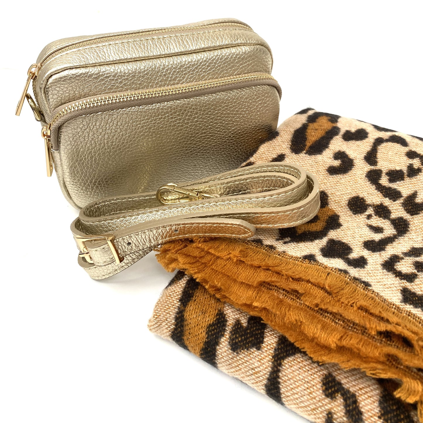 Small Double Zip Leather Bag