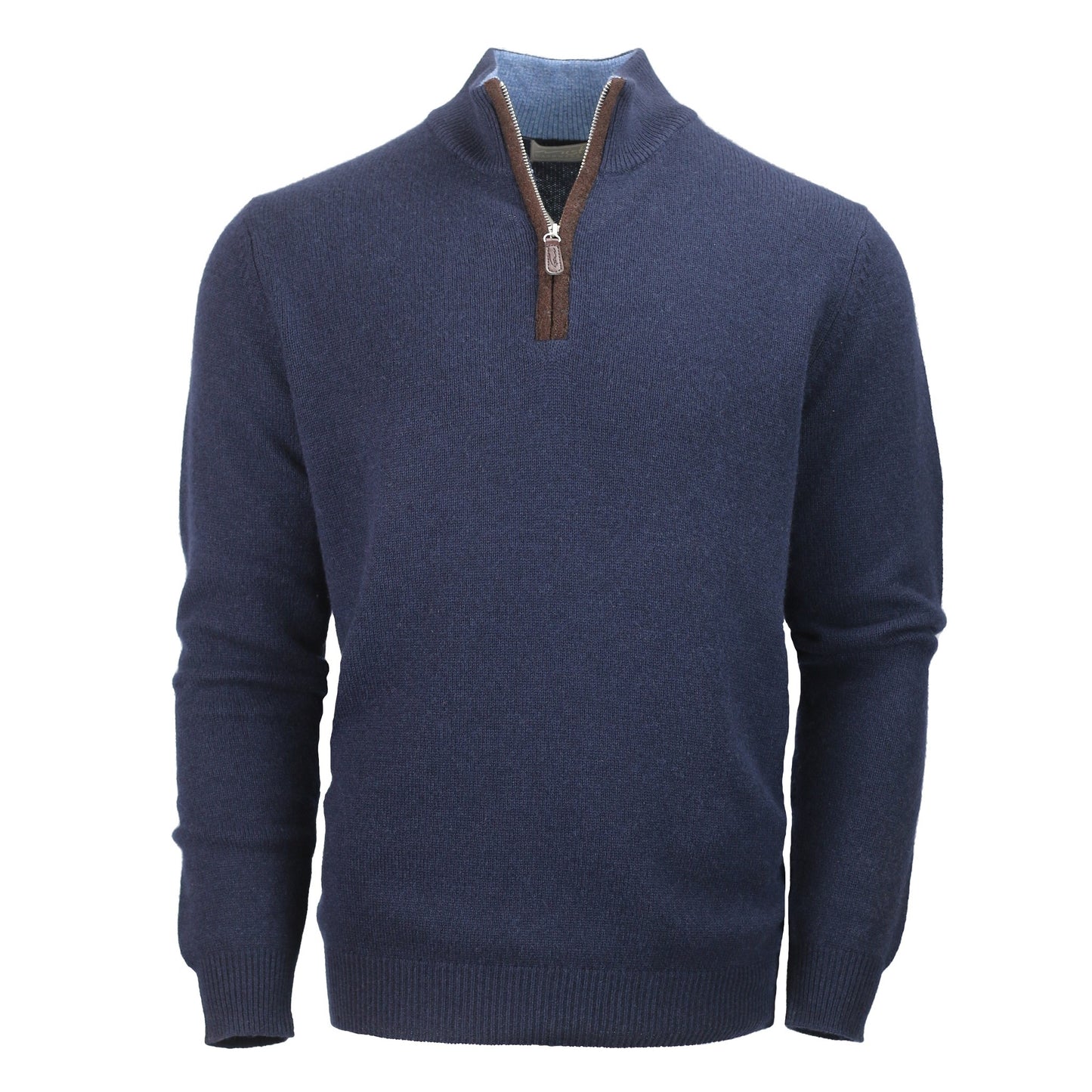 Men's Navy Zip Neck Jumper in Thick Knit Cashmere/Merino