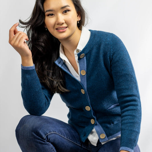 Women's Pocket Cardigan in Cashmere/Merino - Ocean Blue