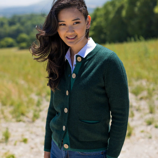 Cashmere/Merino Women's Pocket Cardigan - Merino Green