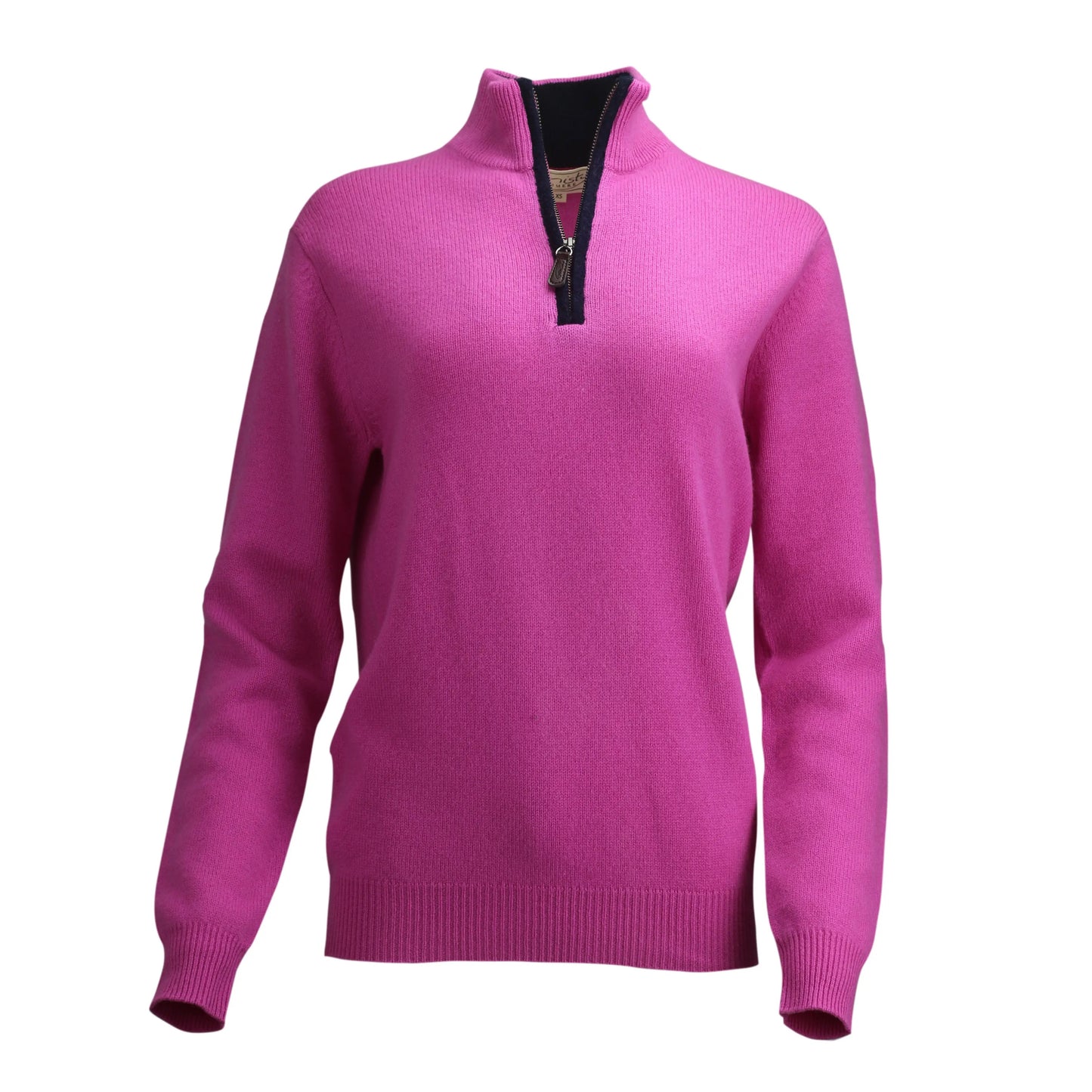 Women's Zip Neck Jumper in Thick Knit Cashmere/Merino - Pink