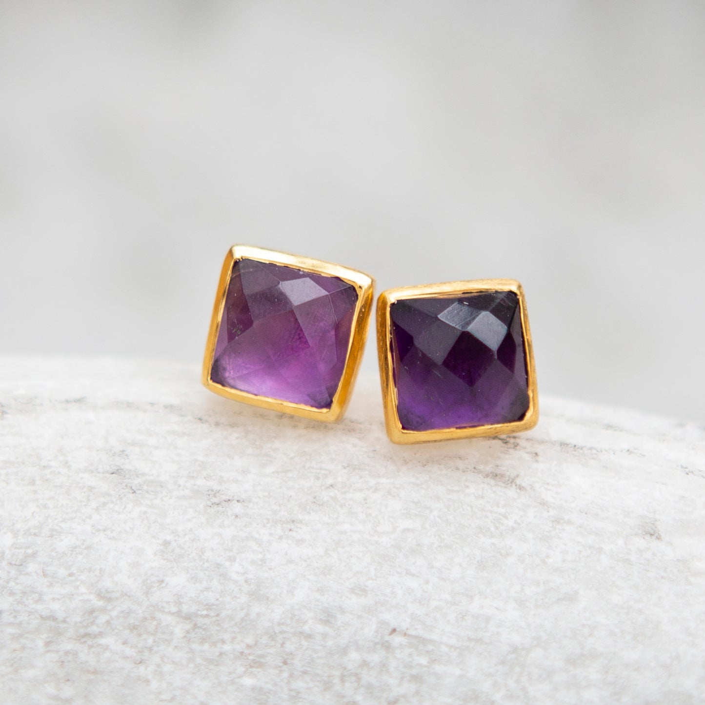 Asta square stud earrings, gold vermeil