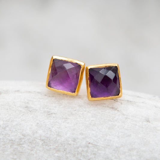 Asta square stud earrings, gold vermeil
