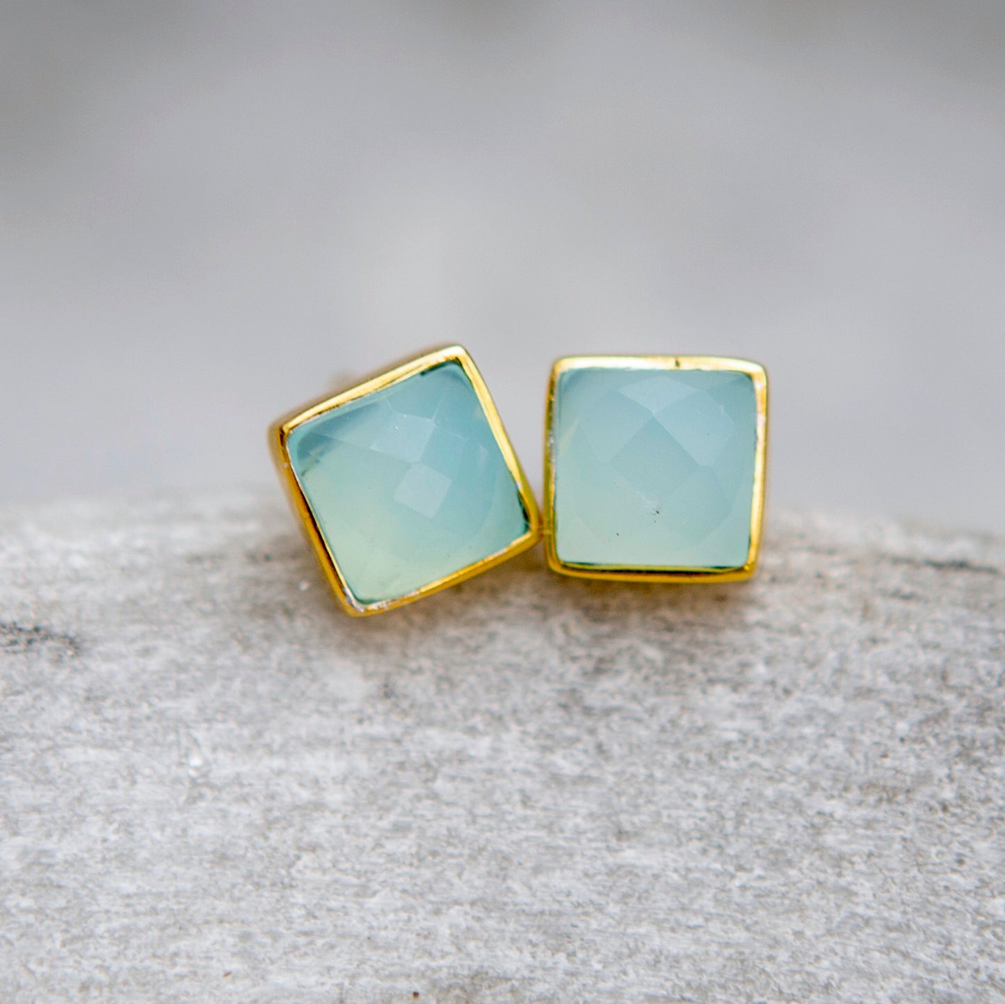 Asta square stud earrings, gold vermeil