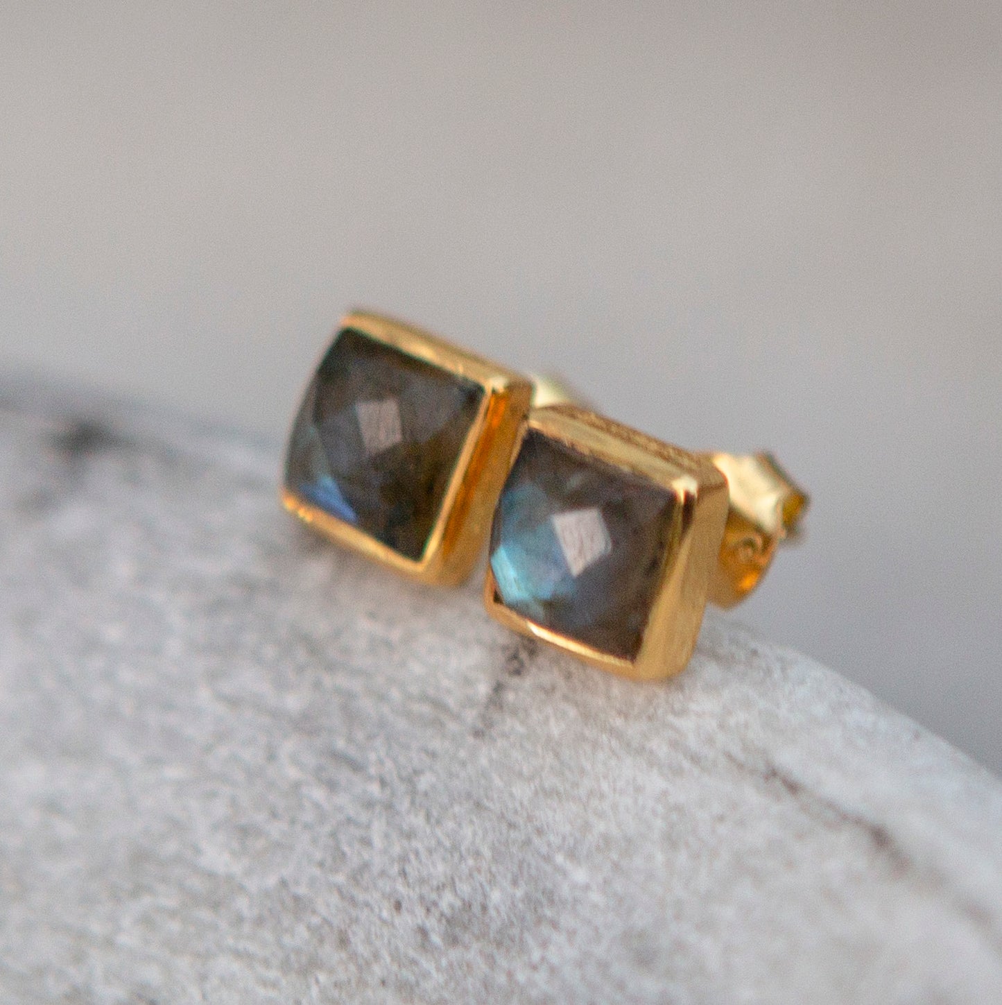 Asta square stud earrings, gold vermeil