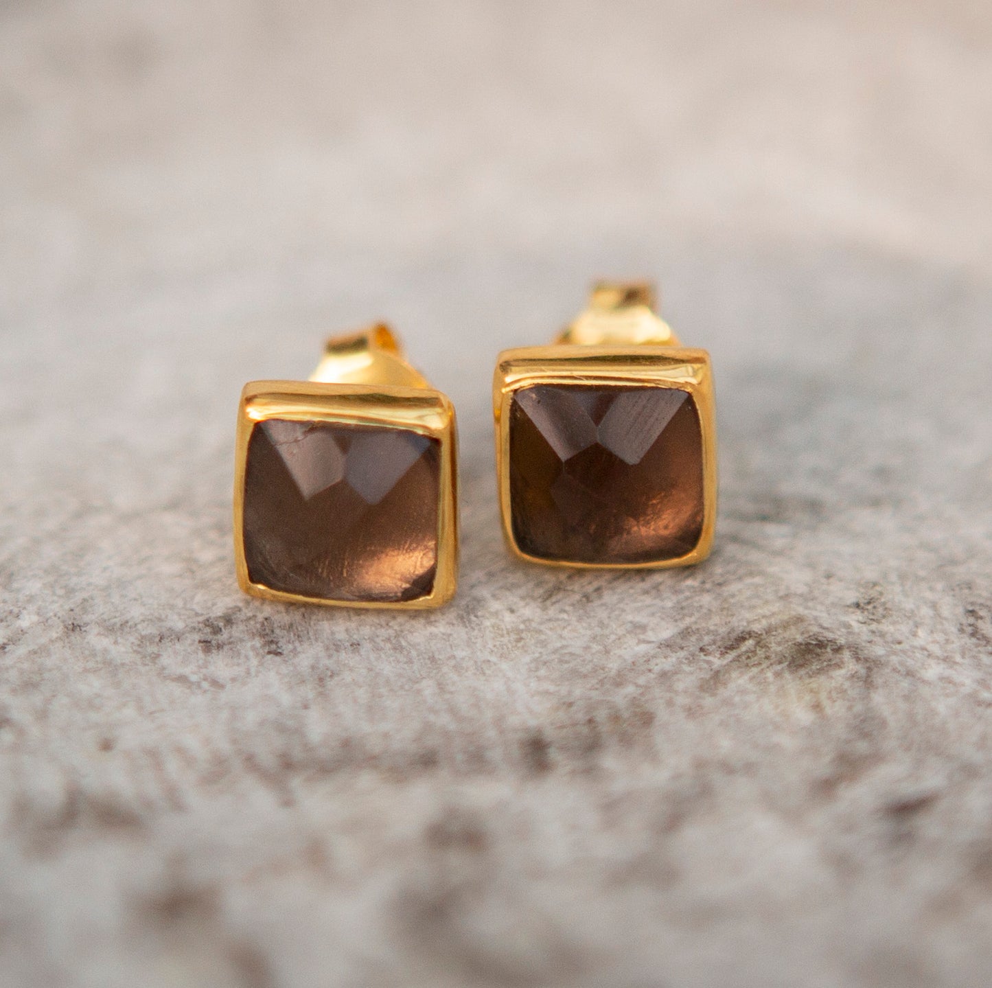 Asta square stud earrings, gold vermeil