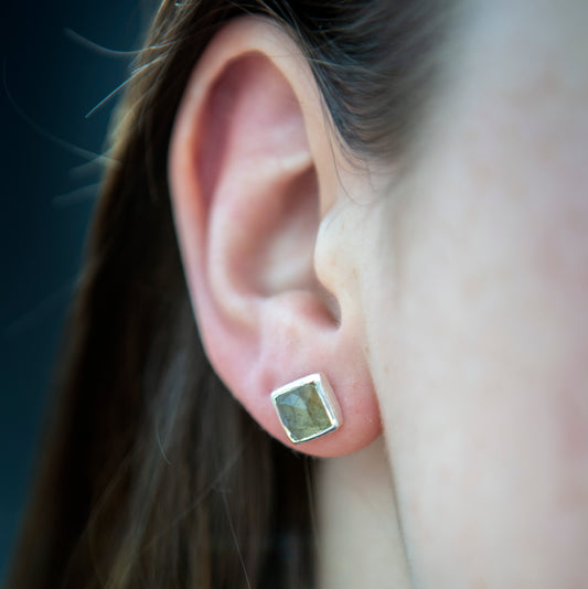 Aria square stud earrings, sterling silver