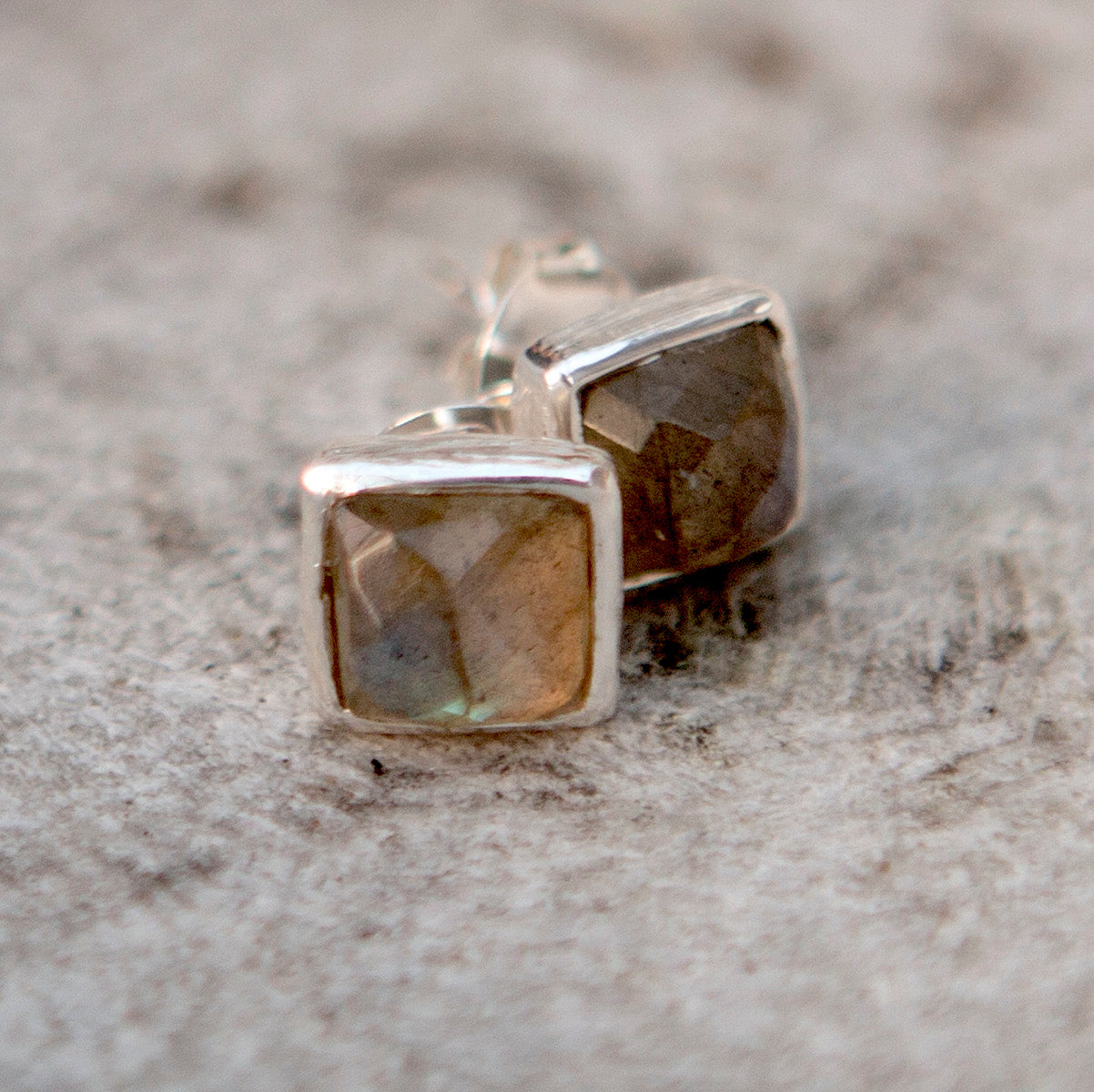 Aria square stud earrings, sterling silver