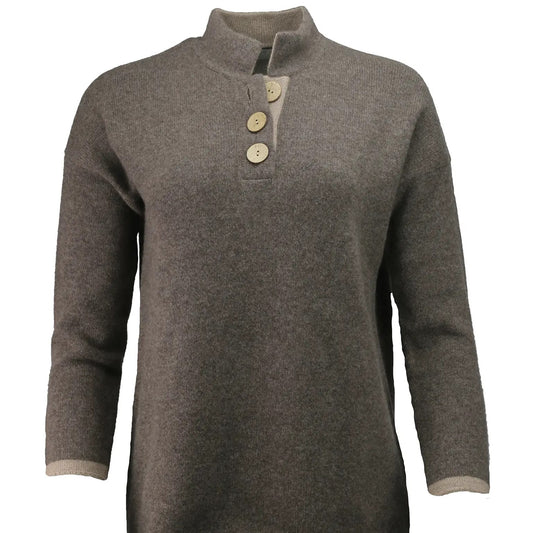 Women's High Collar Jumper in Cashmere/Merino - Brown