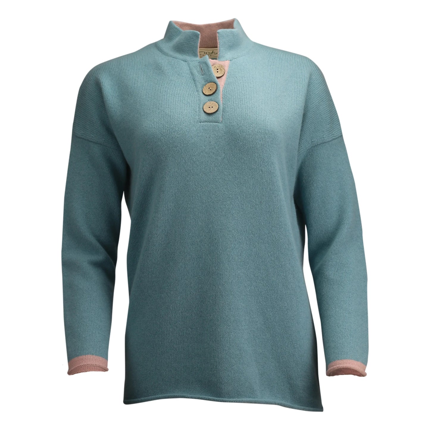 Women's High Collar Jumper in Thick Knit Cashmere/Merino - Duck Egg