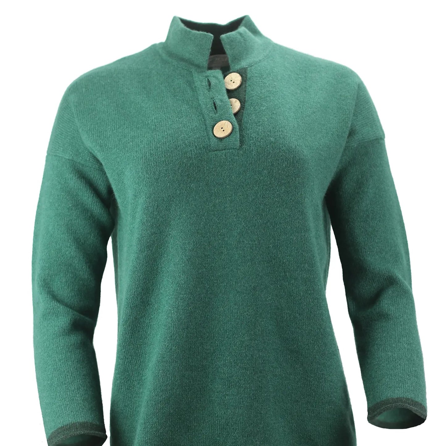 Women's High Collar Jumper in Thick Knit Cashmere/Merino Green