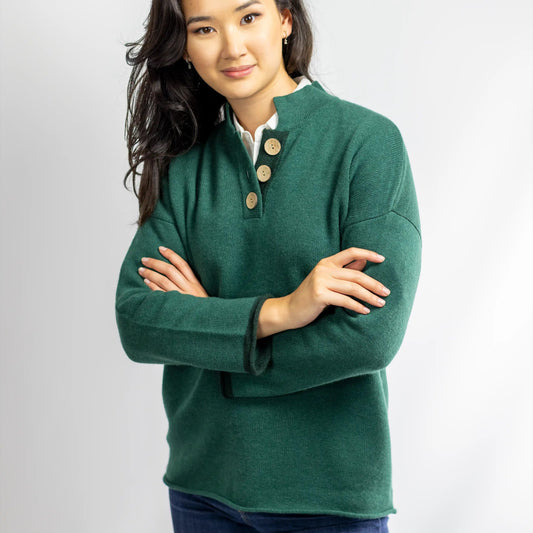Women's High Collar Jumper in Thick Knit Cashmere/Merino Green