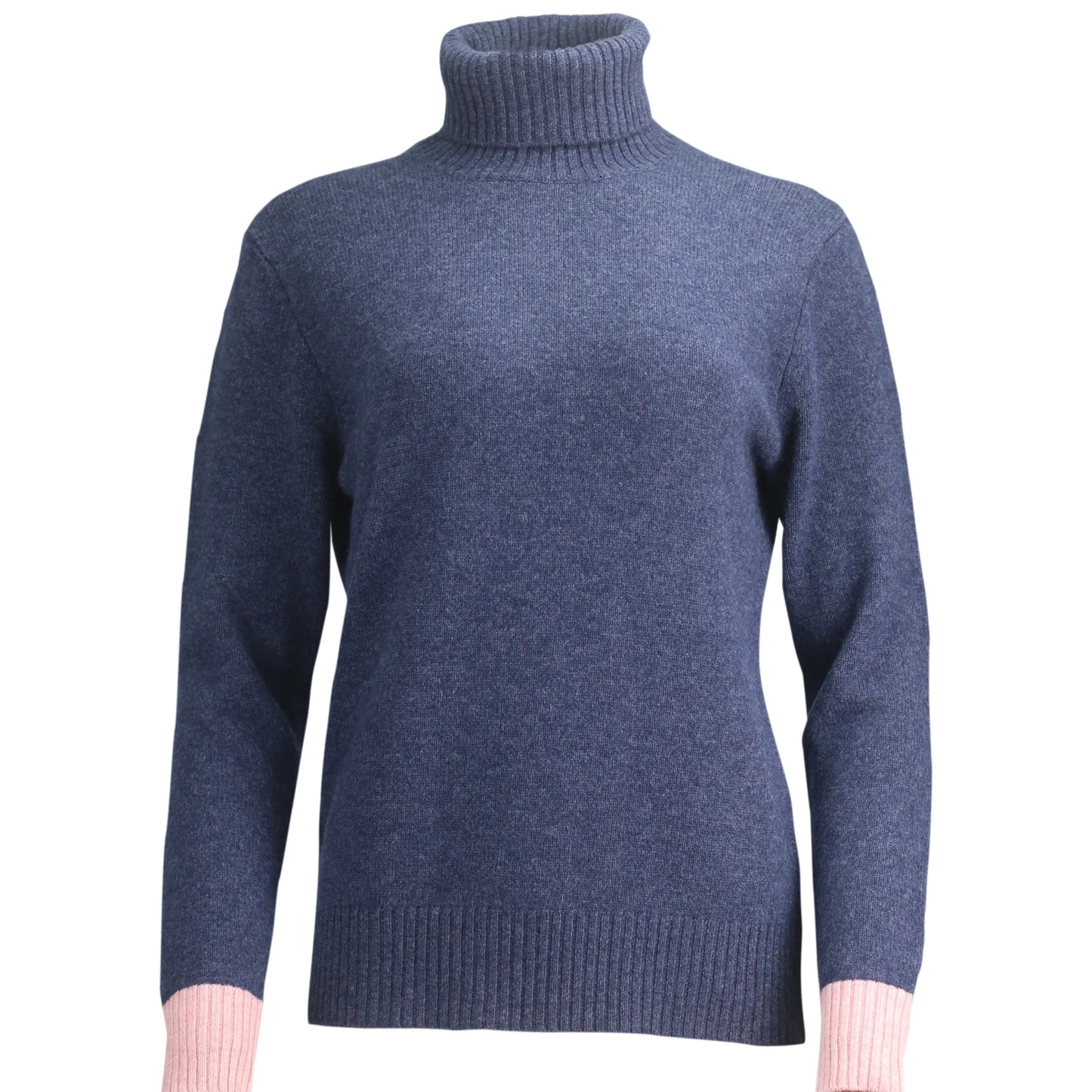 Women's Roll Neck Jumper in Cashmere/Merino - Denim Blue
