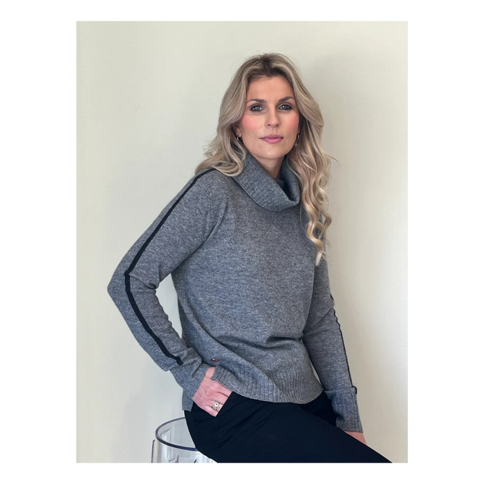 Grey roll neck with black intarsia strip detail