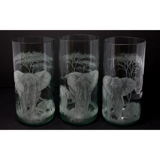 Storm Lantern, Engraved with Elephants (Mother and Calf)