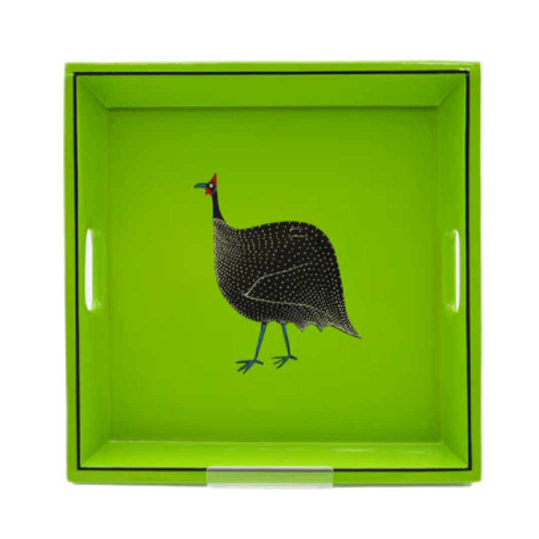 Square Tray Guinea Fowl on Lime Green
