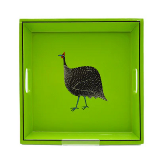 Square Tray Guinea Fowl on Lime Green