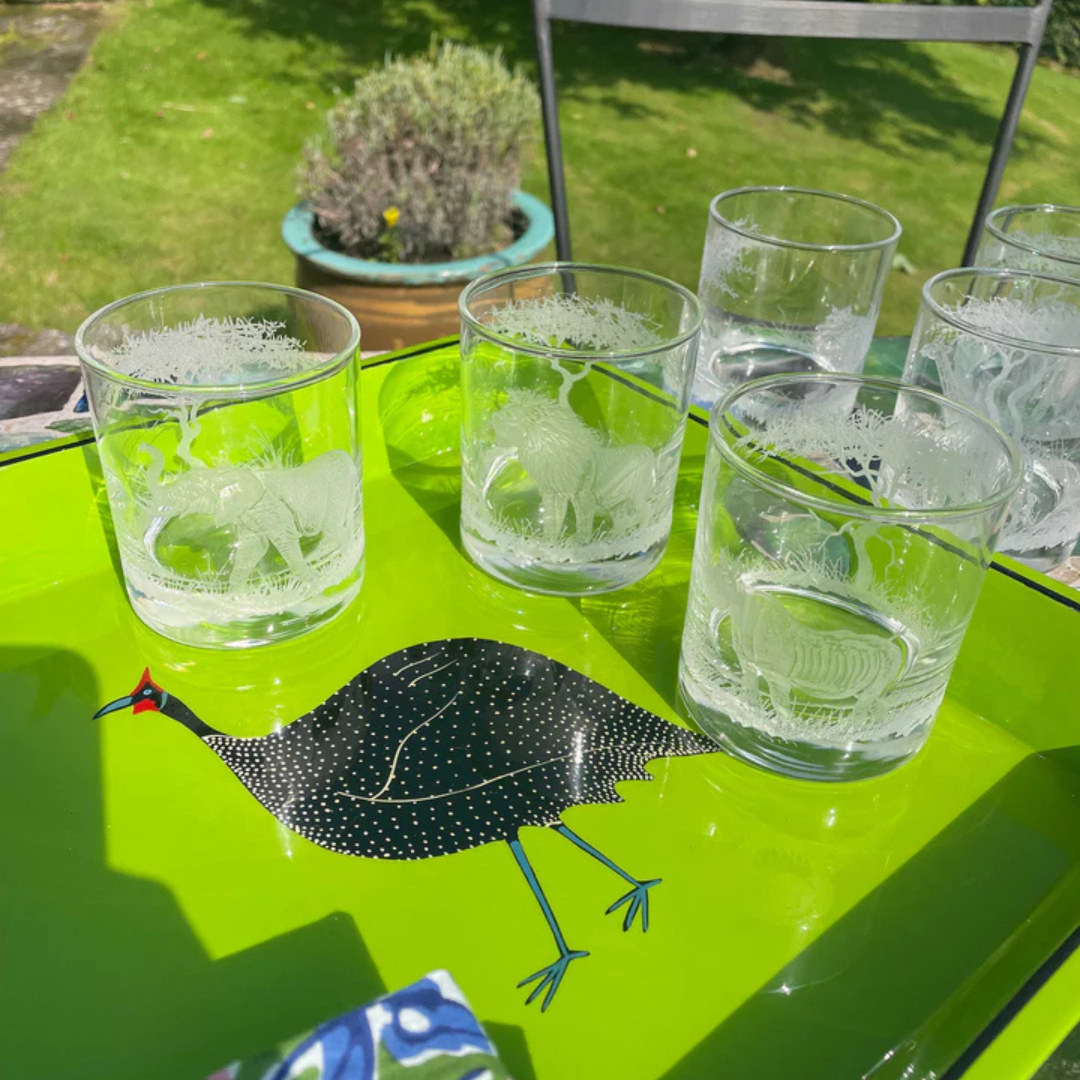 Square Tray Guinea Fowl on Lime Green