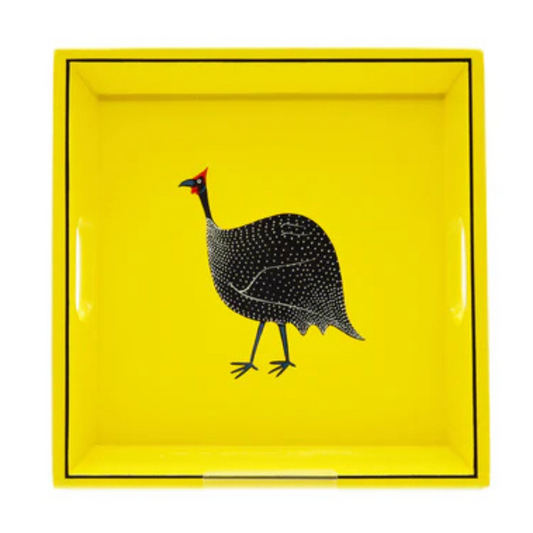 Square Tray, Guinea Fowl on Yellow