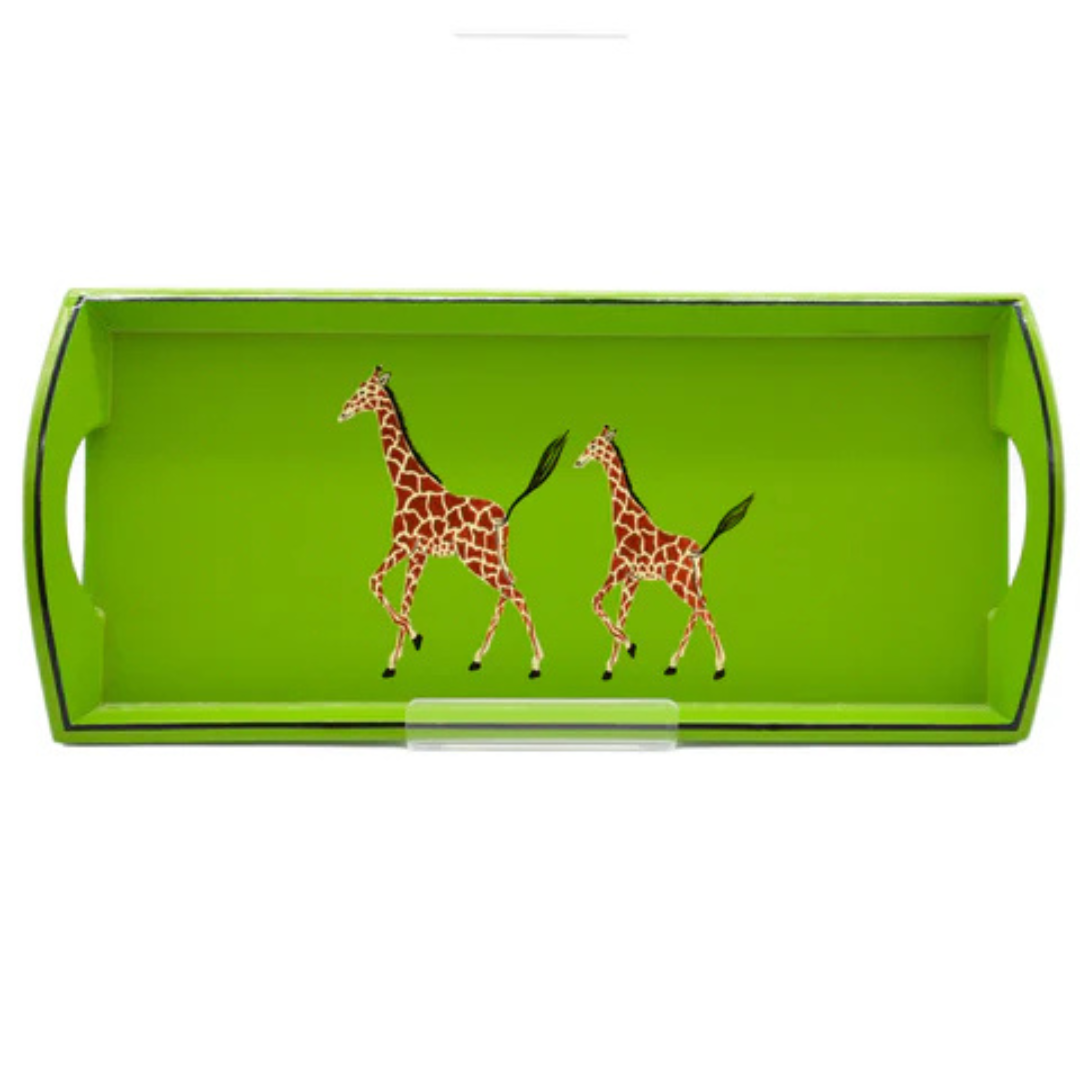 Small Drinks Tray Hand painted Giraffe on Lime Green