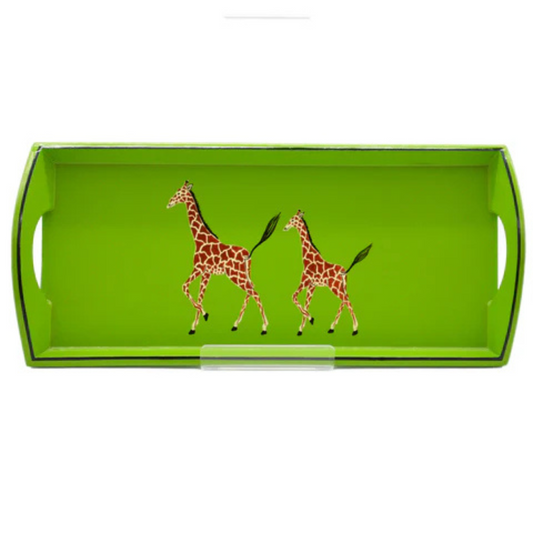 Small Drinks Tray Hand painted Giraffe on Lime Green