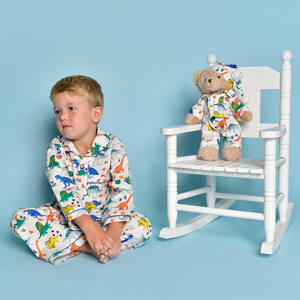 Teddy in Dinosaur Cotton Pyjamas