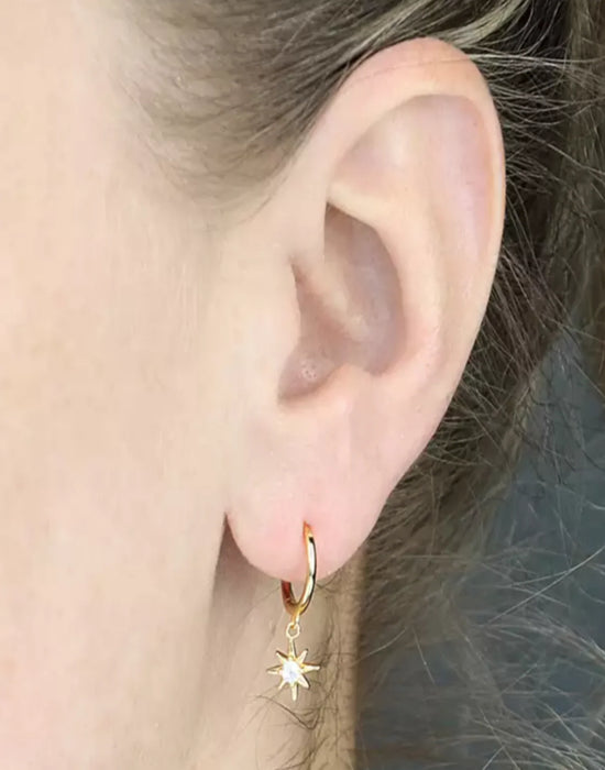 Gold CZ Star Charm Huggie Earrings