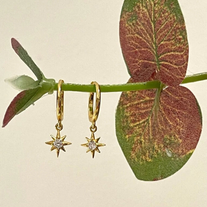 Gold CZ Star Charm Huggie Earrings