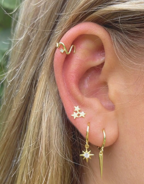 Gold CZ Star Charm Huggie Earrings