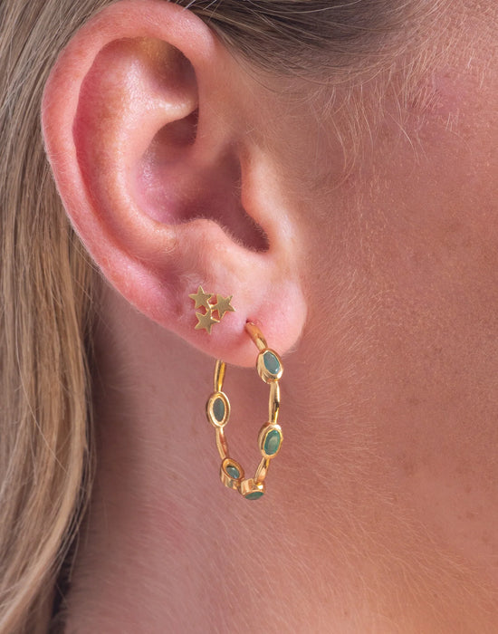 Green Onyx Gold Hoop Earrings