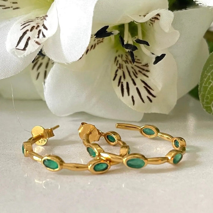 Green Onyx Gold Hoop Earrings