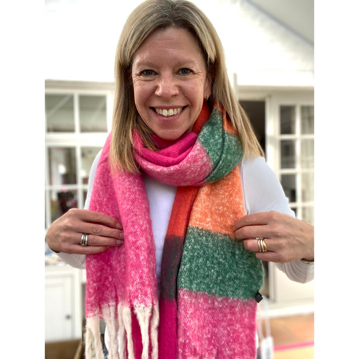 Pink/Green Colour Block Scarf