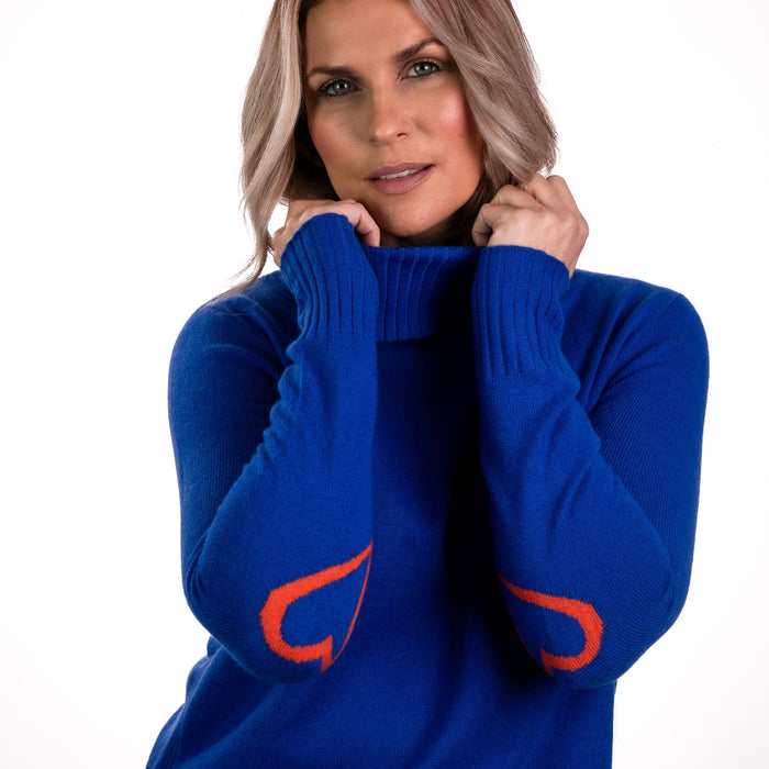 Rib detail roll neck with intarsia heart elbow design