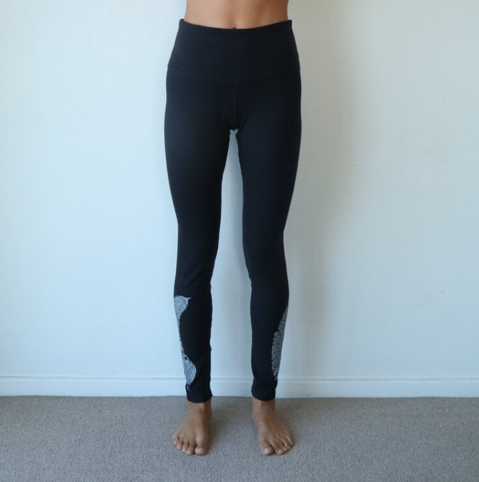 Black leggings with feather