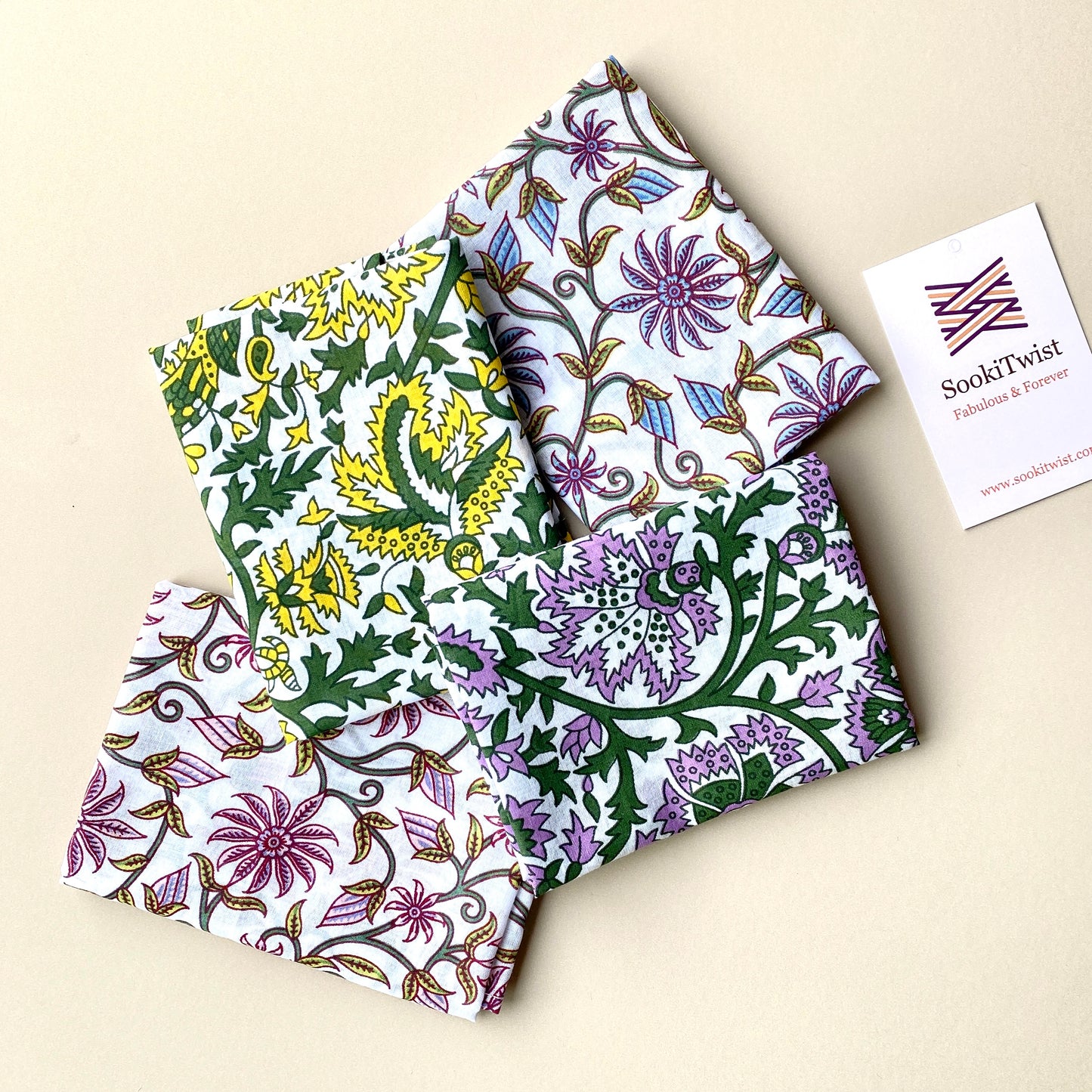 3 Floral Print Cotton Handkerchieves