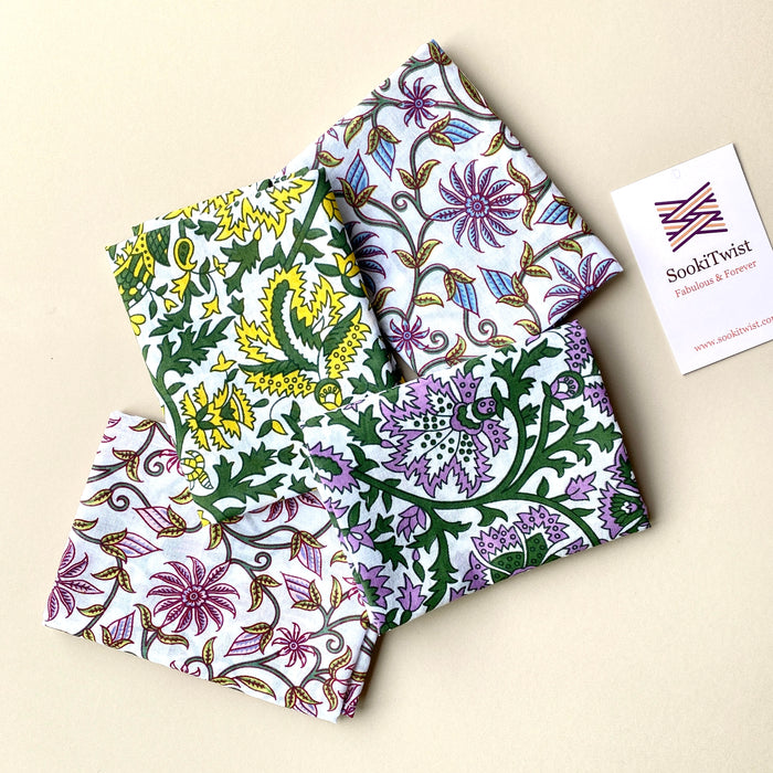 3 Floral Print Cotton Handkerchieves