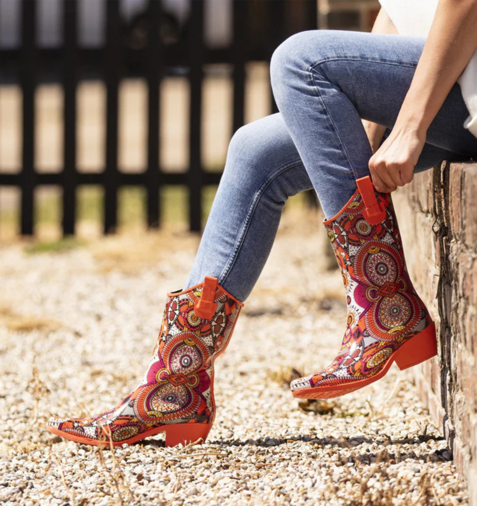 Aztec Funk bright orange cowboy boot Onlinechristmasfair