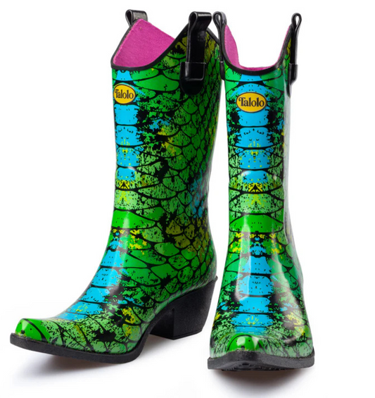 Peacock green and blue cowboy boot welly
