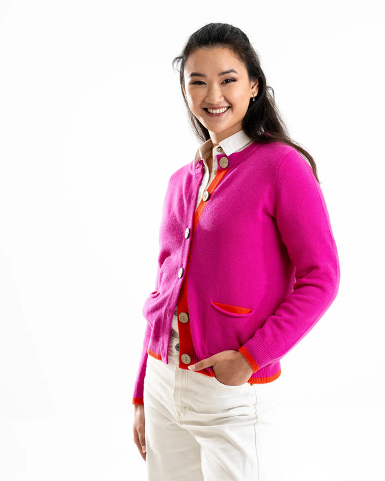 Cashmere/Merino Women's Pocket Cardigan - Pink & Orange