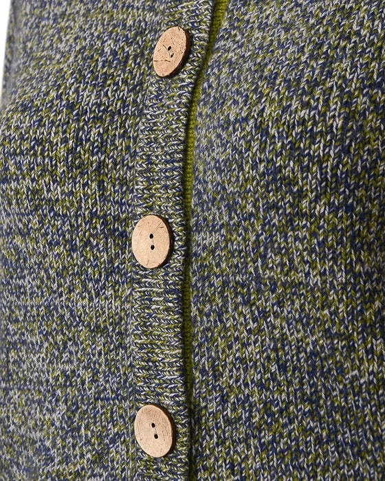 Women's Pocket Cardigan in Cashmere/Merino - Green/Blue Marl