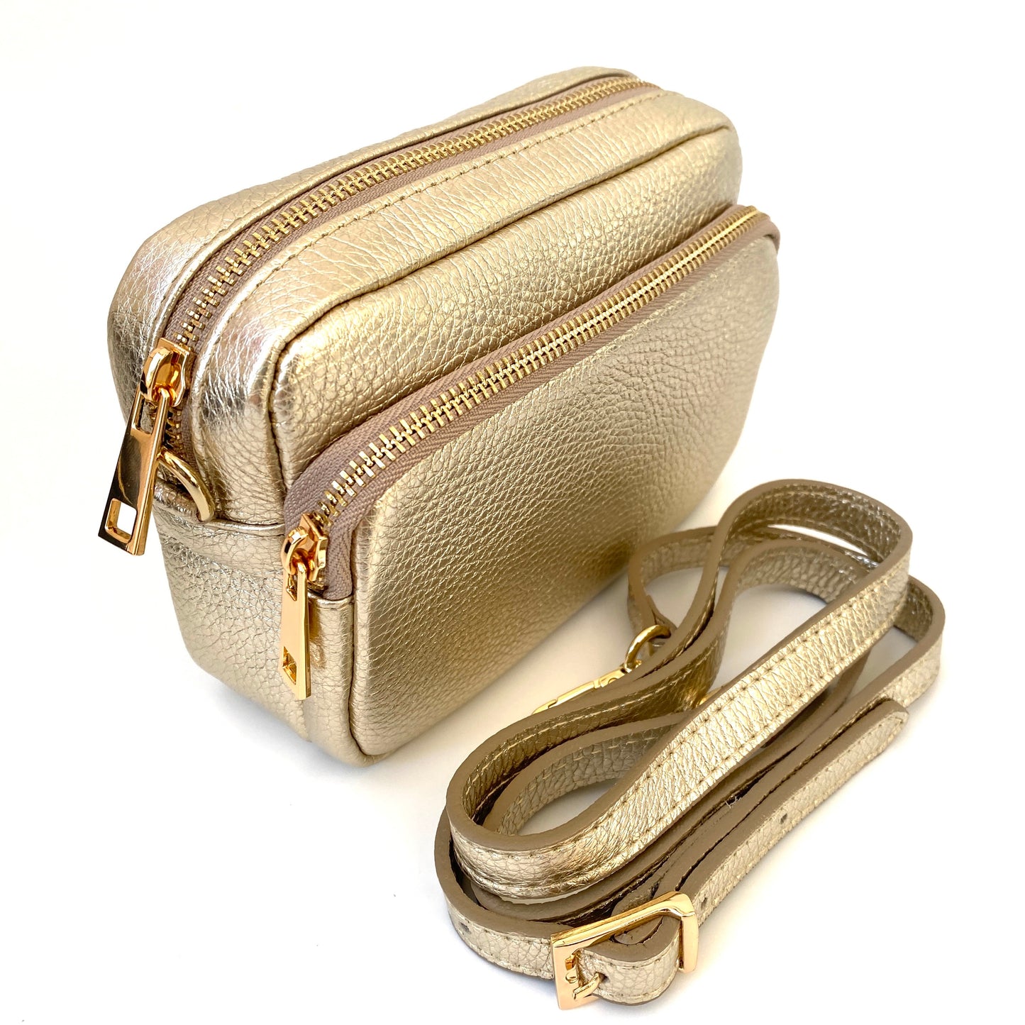 Small Double Zip Leather Bag