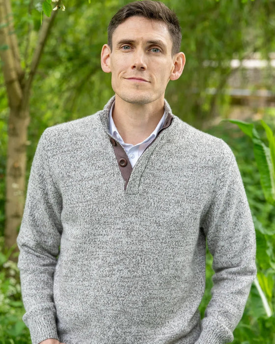 Cashmere and Merino Button Neck Jumper - Grey Marl *NEW*