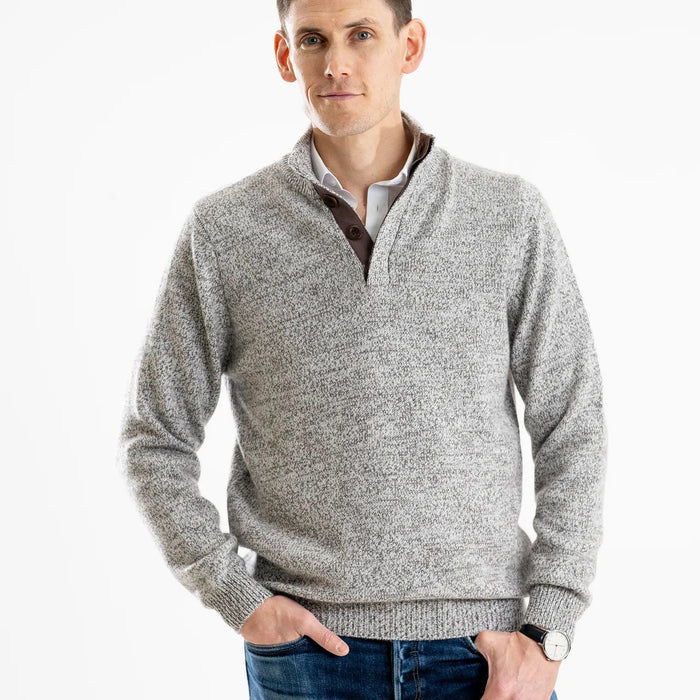 Cashmere and Merino Button Neck Jumper - Grey Marl *NEW*