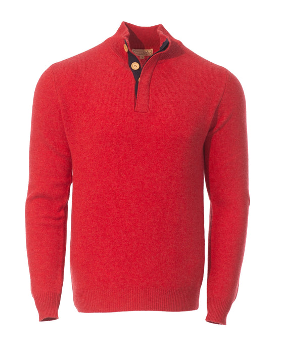 Men's Burnt Coral Zip Neck Jumper in Thick Knit Cashmere/Merino