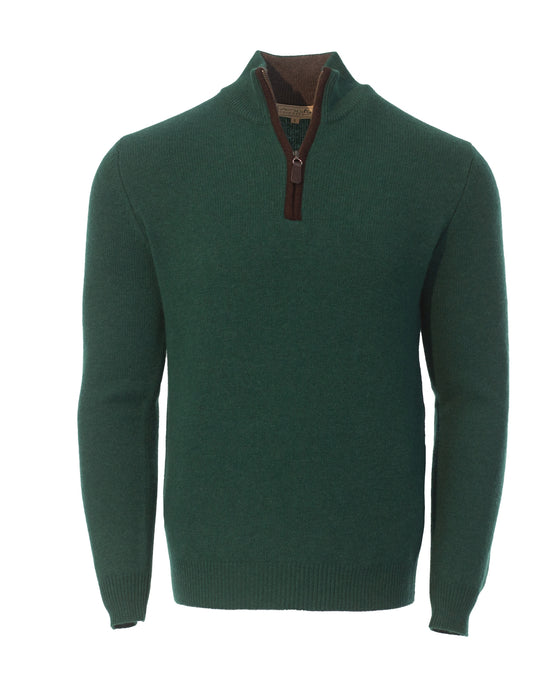 Men's Green Zip Neck Jumper in Thick Knit Cashmere/Merino