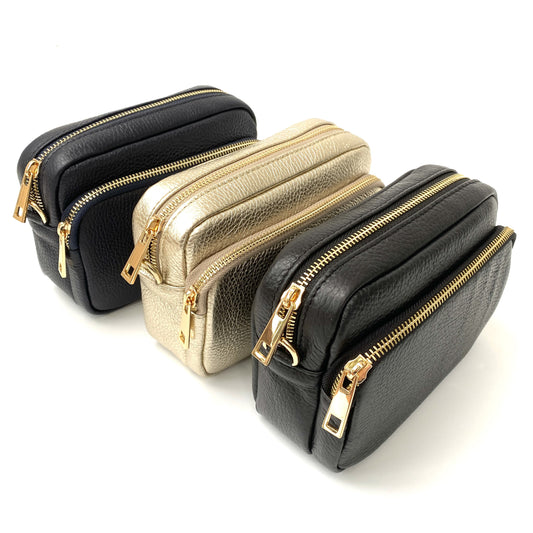 Small Double Zip Leather Bag