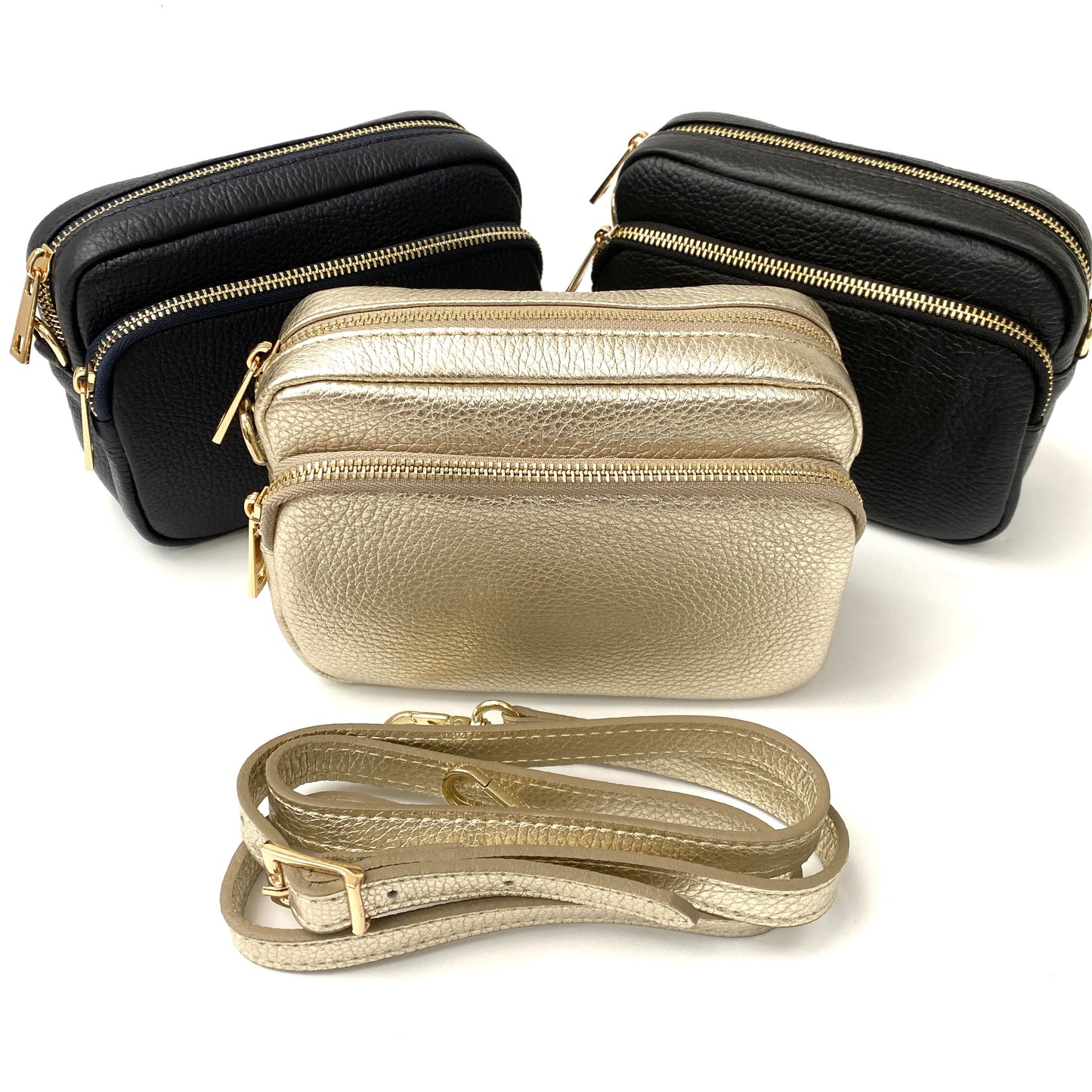 Small Double Zip Leather Bag