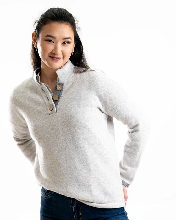 Women's High Collar Cashmere and Merino Jumper - Frost Grey