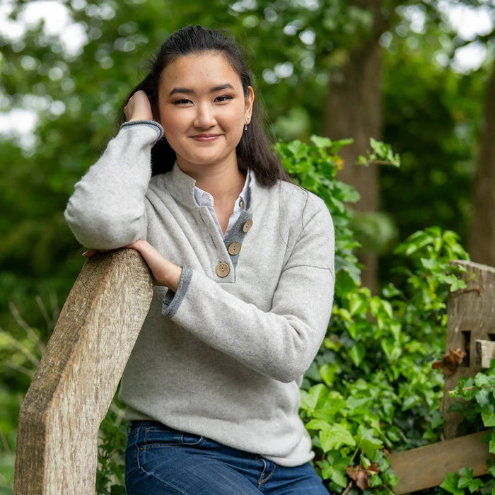 Women's High Collar Cashmere and Merino Jumper - Frost Grey