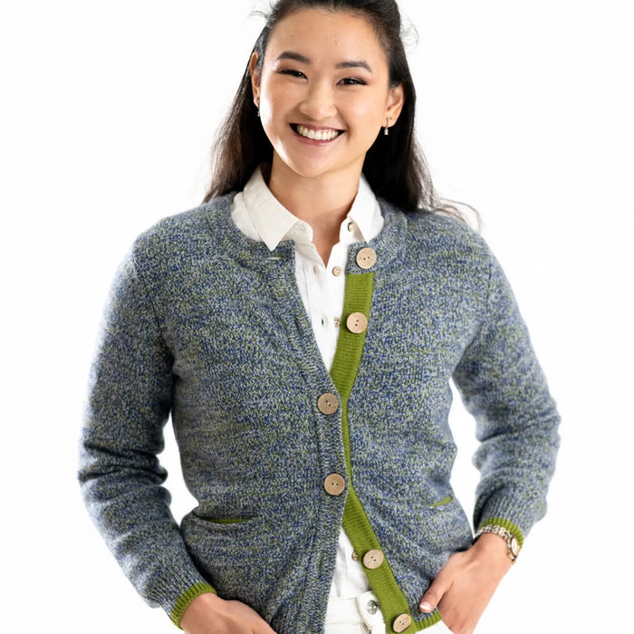 Women's Pocket Cardigan in Cashmere/Merino - Green/Blue Marl